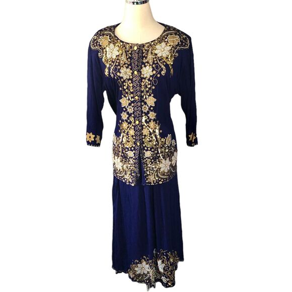 Bali Chic Vintage Skirt Set Large Beaded Sequined Boho Large - Picture 2 of 14